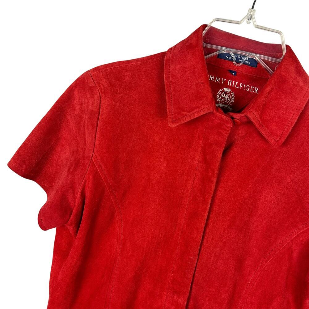 Tommy Hilfiger 90s Womens Suede Short Sleeve Collared Leather Polo L 10 - Picture 3 of 5